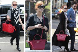 Jessica Chastain and Emma Roberts wearing the Longchamp Le Pliage® Heritage, their new favorite handbag